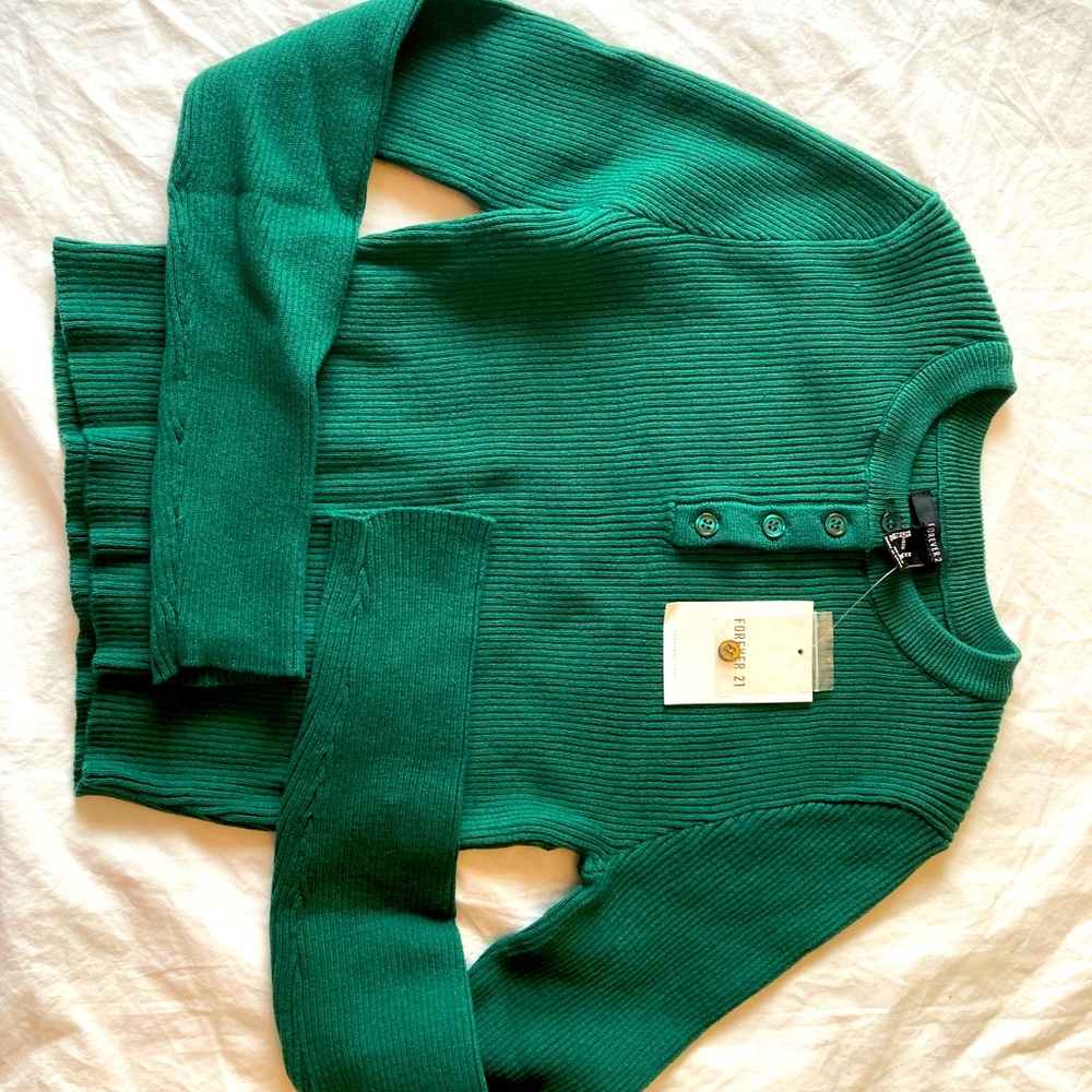 Ribbed Sweater-Knit Henley Top